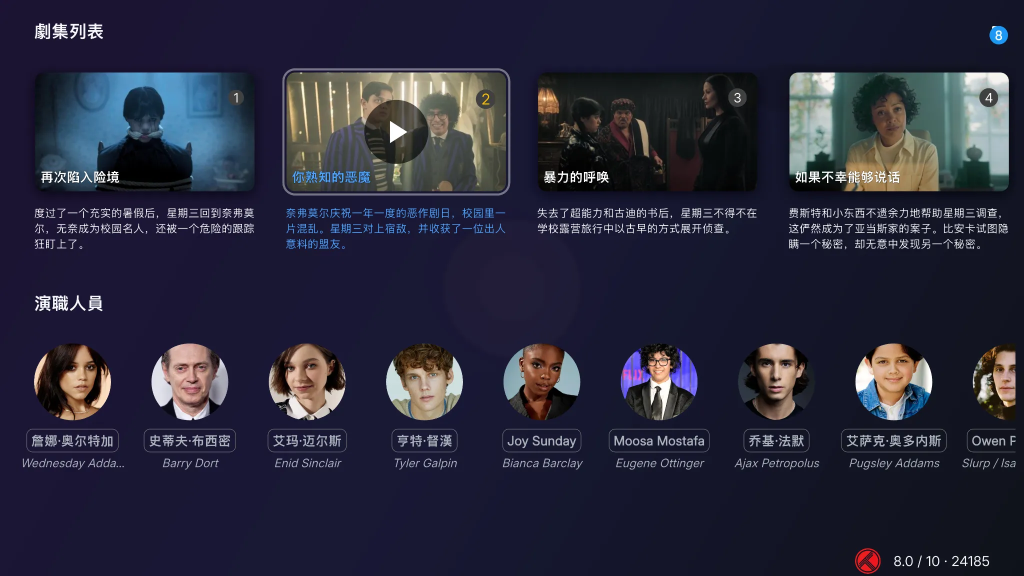 ScreenSpot TV series episode and cast detail interface